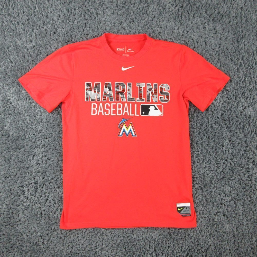 Nike Shirt Mens Small Orange Marlins Baseball Dri-Fit Short Sleeve '